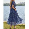 image:imageLILLUSORY Womens Summer Floral Maxi Dress Boho Short Sleeve V Neck Ruffle Wedding Guest Long Dresses with PocketsNavy