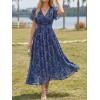 image:imageLILLUSORY Womens Summer Floral Maxi Dress Boho Short Sleeve V Neck Ruffle Wedding Guest Long Dresses with PocketsNavy