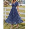 image:imageLILLUSORY Womens Summer Floral Maxi Dress Boho Short Sleeve V Neck Ruffle Wedding Guest Long Dresses with PocketsNavy