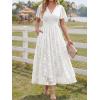 image:imageLILLUSORY Womens Summer Floral Maxi Dress Boho Short Sleeve V Neck Ruffle Wedding Guest Long Dresses with PocketsWhite