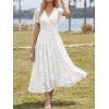 image:imageLILLUSORY Womens Summer Floral Maxi Dress Boho Short Sleeve V Neck Ruffle Wedding Guest Long Dresses with PocketsWhite