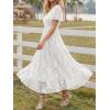 image:imageLILLUSORY Womens Summer Floral Maxi Dress Boho Short Sleeve V Neck Ruffle Wedding Guest Long Dresses with PocketsWhite