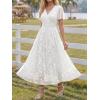 image:imageLILLUSORY Womens Summer Floral Maxi Dress Boho Short Sleeve V Neck Ruffle Wedding Guest Long Dresses with PocketsWhite
