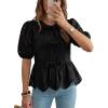 image:imageLILLUSORY Womens Spring Embroidered Short Puff Sleeve Peplum Tops Summer Babydoll Tie Front Eyelet Cute Blouses Beach 2026Black