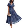 image:imageLILLUSORY Womens Summer Floral Maxi Dress Boho Short Sleeve V Neck Ruffle Wedding Guest Long Dresses with PocketsNavy