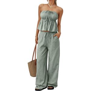 image:imageLILLUSORY 2 Piece Sets for Women Summer 2026 Vacation Travel Beach Outfits Lounge Matching Casual Airport ClothesGreygreen