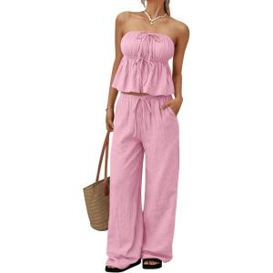 image:imageLILLUSORY 2 Piece Sets for Women Summer 2026 Vacation Travel Beach Outfits Lounge Matching Casual Airport ClothesPink