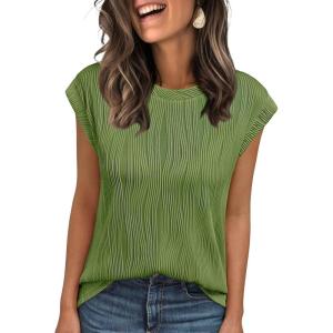 image:imageLILLUSORY Dressy Casual Blouses for Women 2026 Summer Tops Trendy Cap Short Sleeve T Shirts Cute Work ClothesArmygreen