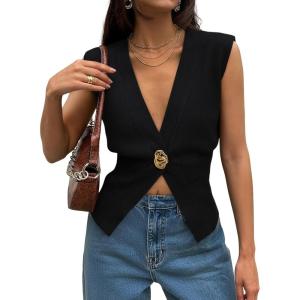 image:imageLILLUSORY Sweater Vest Tops for Women 2026 Spring Summer Business Casual Outfits Sleeveless Cardigan Sweaters FashionBlack