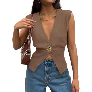 image:imageLILLUSORY Sweater Vest Tops for Women 2026 Spring Summer Business Casual Outfits Sleeveless Cardigan Sweaters FashionNutmeg