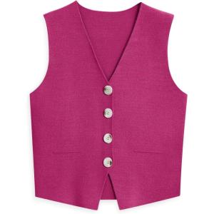 image:imageLILLUSORY Sweater Vest Women Dressy Button Up Sweater Tank Tops 2026 Knit Work Business Casual OutfitsPink
