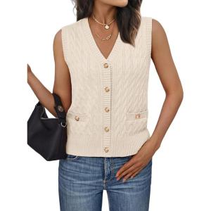 image:imageLILLUSORY Sweater Vest Women Fashion Casual Summer Outfits V Neck Cable Knit Spring Trendy Cropped Sleeveless Cute 2025Apricot