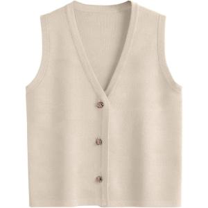 image:imageLILLUSORY Vest Tops for Women 2026 Summer Outfits Striped Sweaters Button Up Casual Blouses Jacket Fashion ClothesApricot