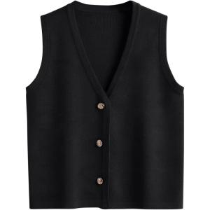 image:imageLILLUSORY Vest Tops for Women 2026 Summer Outfits Striped Sweaters Button Up Casual Blouses Jacket Fashion ClothesBlack