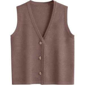 image:imageLILLUSORY Vest Tops for Women 2026 Summer Outfits Striped Sweaters Button Up Casual Blouses Jacket Fashion ClothesNutmeg
