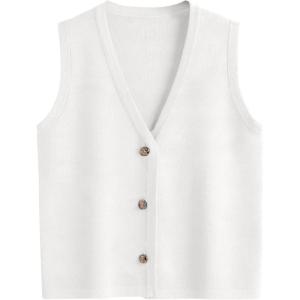 image:imageLILLUSORY Vest Tops for Women 2026 Summer Outfits Striped Sweaters Button Up Casual Blouses Jacket Fashion ClothesWhite