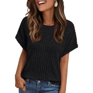 image:imageLILLUSORY Women Short Sleeve T Shirt Summer Sweater Dressy Casual Blouse Business Top Work ClothingBlack