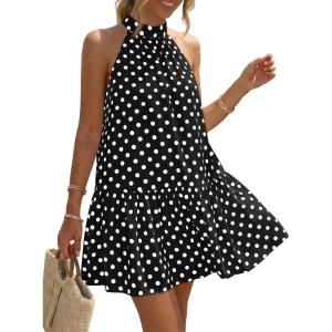 image:imageLILLUSORY Women Summer Mini Dress Halter Short Dresses A Line Polka Dot Petite Sundress Flowy Vacation Party Outfits 2026Black