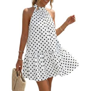 image:imageLILLUSORY Women Summer Mini Dress Halter Short Dresses A Line Polka Dot Petite Sundress Flowy Vacation Party Outfits 2026White