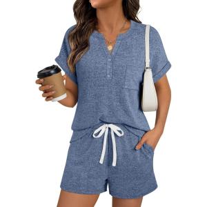 image:imageLILLUSORY Womens 2 Piece Summer Short Sets Lounge Outfits Spring Vacation Cruise Travel Resort Beach Loungewear Cute PajamasBlue