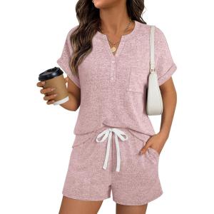 image:imageLILLUSORY Womens 2 Piece Summer Short Sets Lounge Outfits Spring Vacation Cruise Travel Resort Beach Loungewear Cute PajamasPink