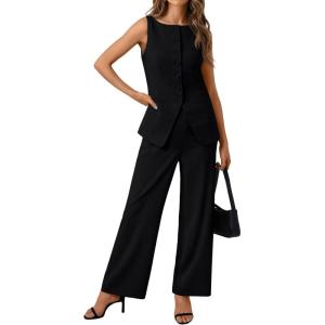 image:imageLILLUSORY Womens 2 Piece Summer Vest Sets Sleeveless Blazer Wide Leg Pants Suits Business Casual Spring OutfitsBlack