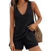 image:imageLILLUSORY Womens Summer 2 Piece Beach Short Sets Matching V Neck Cute Lounge Outfits 2026 Vacation Set Coastal Knit Tank TopBlack