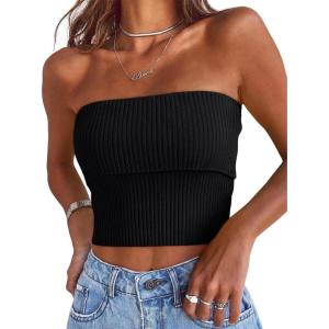 image:imageLILLUSORY Womens Bandeau Tube Tops Stretchy Strapless Y2K Crop Cute Knit Tops for Summer Beach Outfits Going Out Clothes 2026Black
