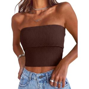 image:imageLILLUSORY Womens Bandeau Tube Tops Stretchy Strapless Y2K Crop Cute Knit Tops for Summer Beach Outfits Going Out Clothes 2026Coffee