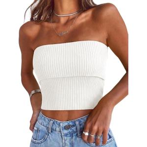image:imageLILLUSORY Womens Bandeau Tube Tops Stretchy Strapless Y2K Crop Cute Knit Tops for Summer Beach Outfits Going Out Clothes 2026White