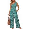 image:imageLILLUSORY Womens Floral Jumpsuit Off Shoulder Wide Leg Boho Romper Summer Beach Casual Outfit for Vacation PartyGreen