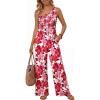 image:imageLILLUSORY Womens Floral Jumpsuit Off Shoulder Wide Leg Boho Romper Summer Beach Casual Outfit for Vacation PartyRed