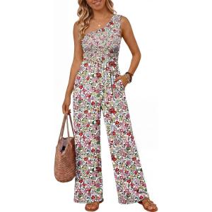 image:imageLILLUSORY Womens Floral Jumpsuit Off Shoulder Wide Leg Boho Romper Summer Beach Casual Outfit for Vacation PartyPink