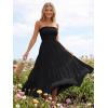 image:imageLILLUSORY Womens Summer Strapless Maxi Dress Smocked Flowy A Line Long Tube Beach Dresses with PocketsBlack