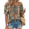image:imageLILLUSORY Women Summer Off the Shoulder Flowy Top Short Puff Sleeve Dressy Casual Blouse 2026 Cute Vacation Resort Boho ShirtBoho Paisley