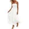 image:imageLILLUSORY Womens Summer Strapless Maxi Dress Smocked Flowy A Line Long Tube Beach Dresses with PocketsWhite