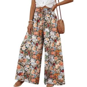image:imageLILLUSORY Women Elastic Casual High Waist Wide Leg Pants 2026 Summer Long Palazzo Pant with Pocket Beach Vacation ClothesFloral