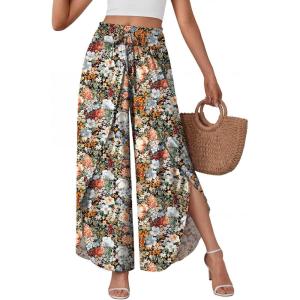 image:imageLILLUSORY Womens Flowy Palazzo Pants High Waisted Wide Leg Boho Casual Summer Beach Vacation Fall Lightweight TrousersBohofloral