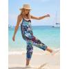 image:imageLILLUSORY Womens Jumpsuits Tropical Floral Print Boho Summer Overalls Rompers Cruise Outfits Beach Vacation 2026 Resort WearBlue Red