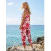image:imageLILLUSORY Womens Jumpsuits Tropical Floral Print Boho Summer Overalls Rompers Cruise Outfits Beach Vacation 2026 Resort WearRed Floral
