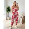 image:imageLILLUSORY Womens Jumpsuits Tropical Floral Print Boho Summer Overalls Rompers Cruise Outfits Beach Vacation 2026 Resort WearRed Floral