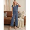 image:imageLILLUSORY 2 Piece Lounge Sets for Womens Airport Travel Beach Vacation Outfits Henley Casual T shirts and Wide Leg pantsBlue