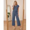 image:imageLILLUSORY 2 Piece Lounge Sets for Womens Airport Travel Beach Vacation Outfits Henley Casual T shirts and Wide Leg pantsBlue