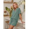 image:imageLILLUSORY 2 Piece Lounge Sets for Womens Airport Travel Vacation Outfits Henley Oversized T shirts and Sweat ShortsSagegreen
