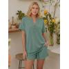 image:imageLILLUSORY 2 Piece Lounge Sets for Womens Airport Travel Vacation Outfits Henley Oversized T shirts and Sweat ShortsSagegreen