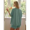 image:imageLILLUSORY 2 Piece Lounge Sets for Womens Airport Travel Vacation Outfits Henley Oversized T shirts and Sweat ShortsSagegreen