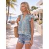 image:imageLILLUSORY Boho Short Sleeve Tops Floral Work Blouses for Women Dressy Casual ShirtsBlue White