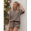 image:imageLILLUSORY Womens 2 Piece Striped Short Sets 2026 Summer Matching Lounge Cruise Beach Outfits Resort Wear Drawstring PajamaCoffee White Stripe