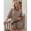 image:imageLILLUSORY Womens 2 Piece Striped Short Sets 2026 Summer Matching Lounge Cruise Beach Outfits Resort Wear Drawstring PajamaCoffee White Stripe