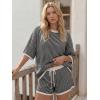 image:imageLILLUSORY Womens 2 Piece Striped Short Sets 2026 Summer Matching Lounge Cruise Beach Outfits Resort Wear Drawstring PajamaWhite Black Stripe